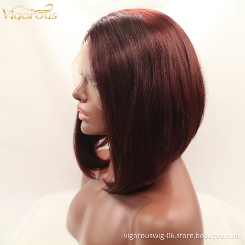 Vigorous mono bob red premium high quality straight short wholesale black women synthetic hair wigs with lace front